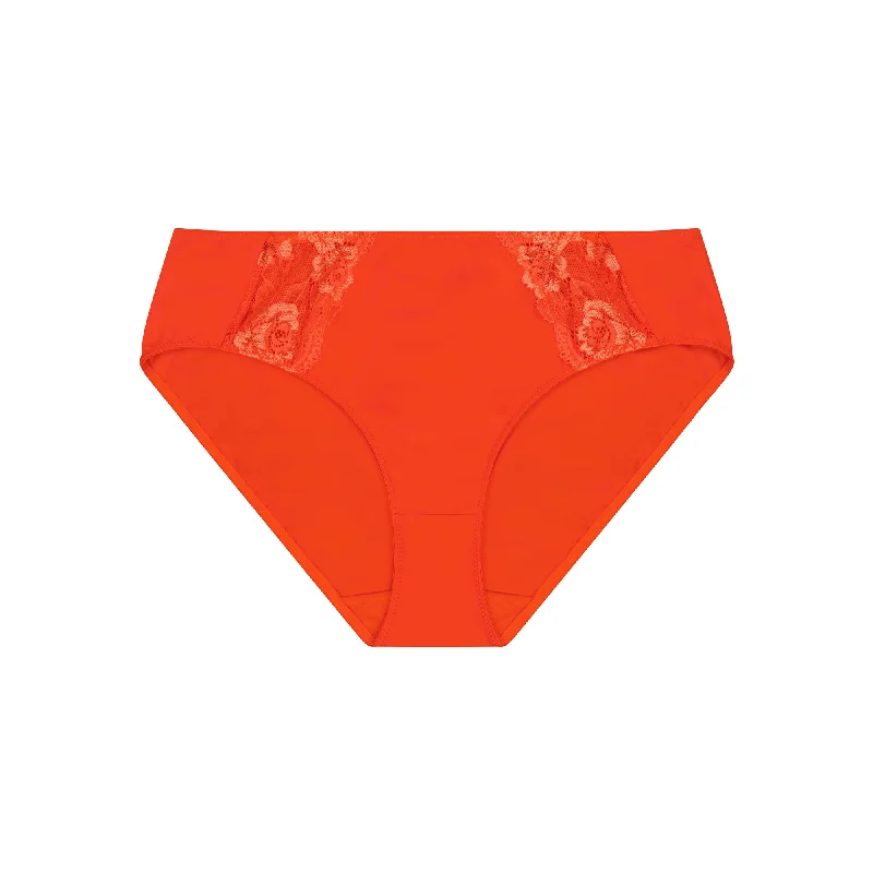 Women's panties with stylish side straps for added detail-Bella Rosa Lace Midi Brief - Salsa Orange