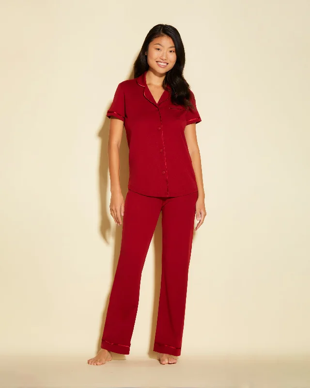 Trendy women's sleep tops with fun patterns-Short Sleeve Top & Pant Pajama Set