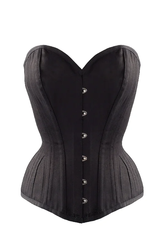 Bustiers and corsets for figure enhancement-Black Cotton Twill Classic Overbust Waist Trainer With Hip Gores Bustiers and corsets for figure enhancement-Black Cotton Twill Classic Overbust Waist Trainer With Hip Gores