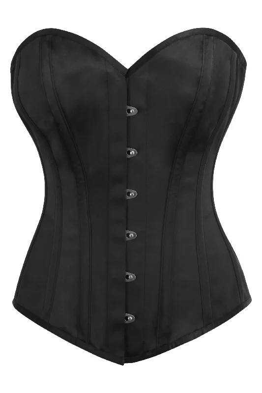 Bustiers and corsets for sculpting waistline-Black Matte Satin Overbust