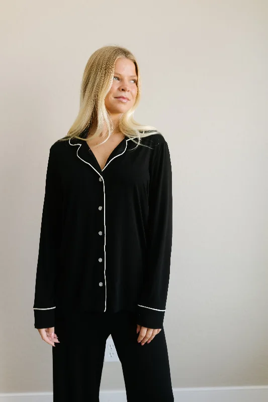 Women's sleep tops with stylish designs-black tie / pajama set