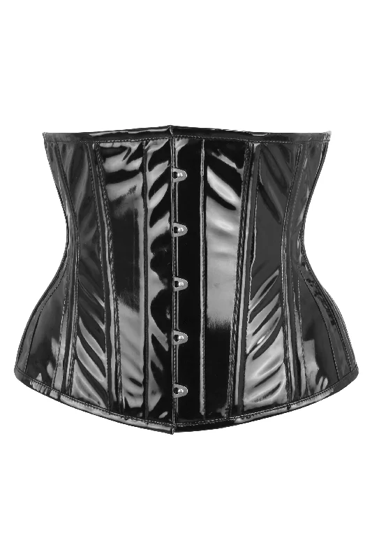 Bustiers and corsets for comfortable waist control-Black PVC Classic Underbust Waist Trainer With Hip Gores Bustiers and corsets for comfortable waist control-Black PVC Classic Underbust Waist Trainer With Hip Gores