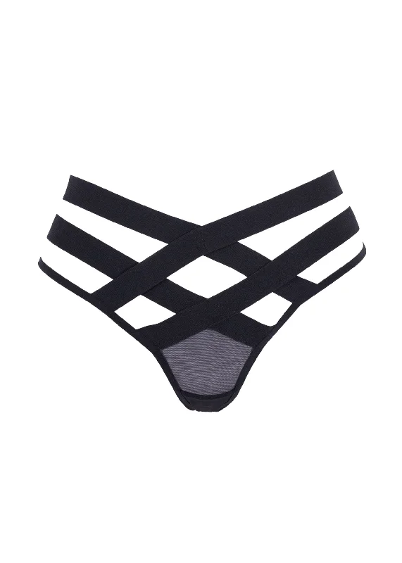 Women's panties with embroidered details-Emilia (Black) Open Brief
