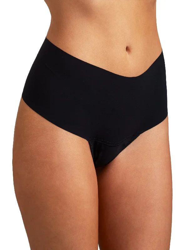 Women's panties with extra-wide sides for comfort-BreatheSoft® High Rise Thong Black