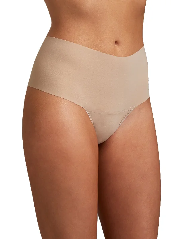 Women's panties with cotton gusset for added comfort-BreatheSoft® High Rise Thong Taupe