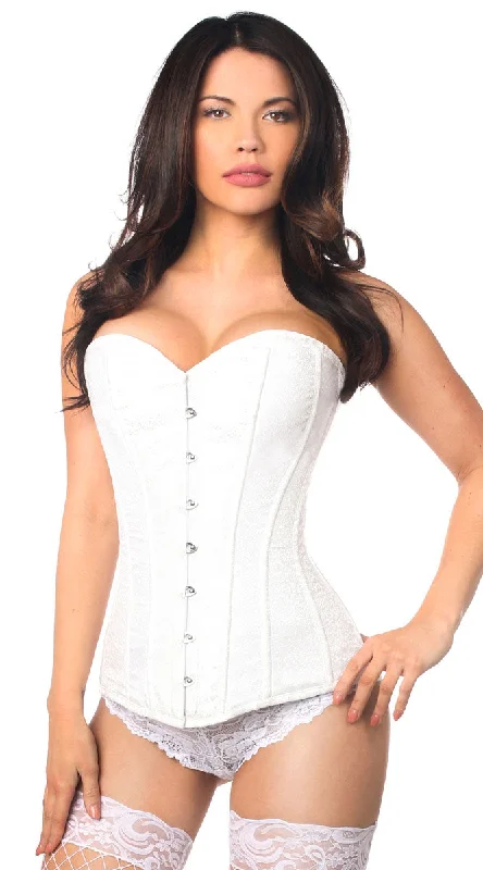 Bustiers and corsets with side zipper closure-Brocade Corset in White