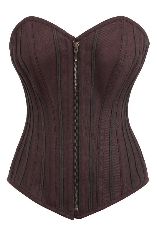 Bustiers and corsets for waist slimming-Brown Overbust Corset with Zip front