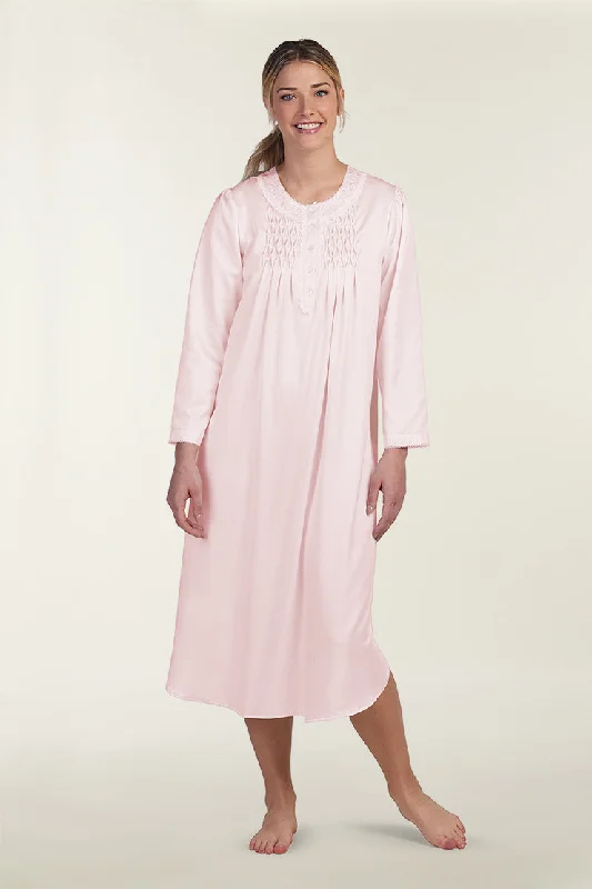 Soft cotton sleep tops with relaxed design-Brushed Back Satin Long Nightgown