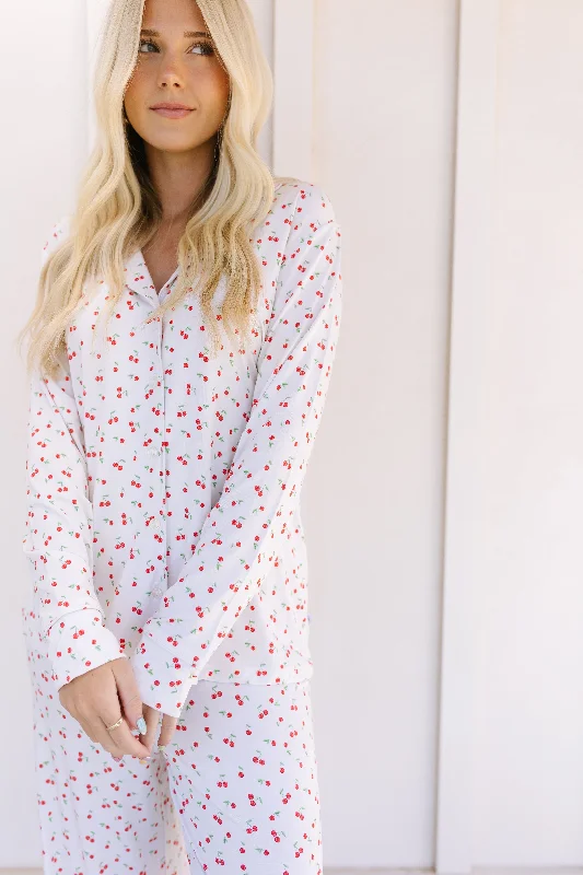 Soft women's sleep tops with cute design-cherry on top / pajama set