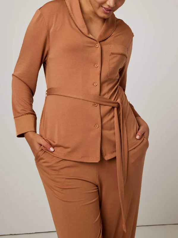 Women's sleep tops for smooth, soft feel-Classic Cozy Belted Pajama Shirt