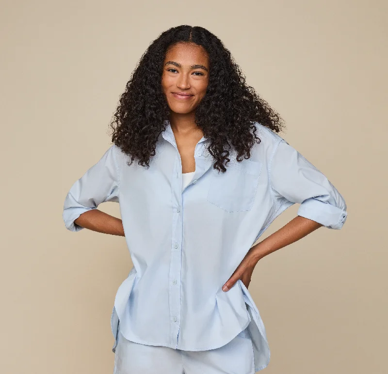 Women's sleep tops for summer sleep comfort-Classic Poplin Pajama Shirt - Ice Blue