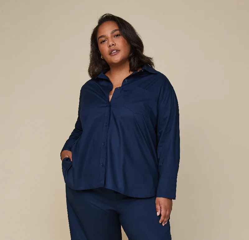 Comfortable women's sleep tops for cozy nights-Classic Poplin Pajama Shirt - Midnight