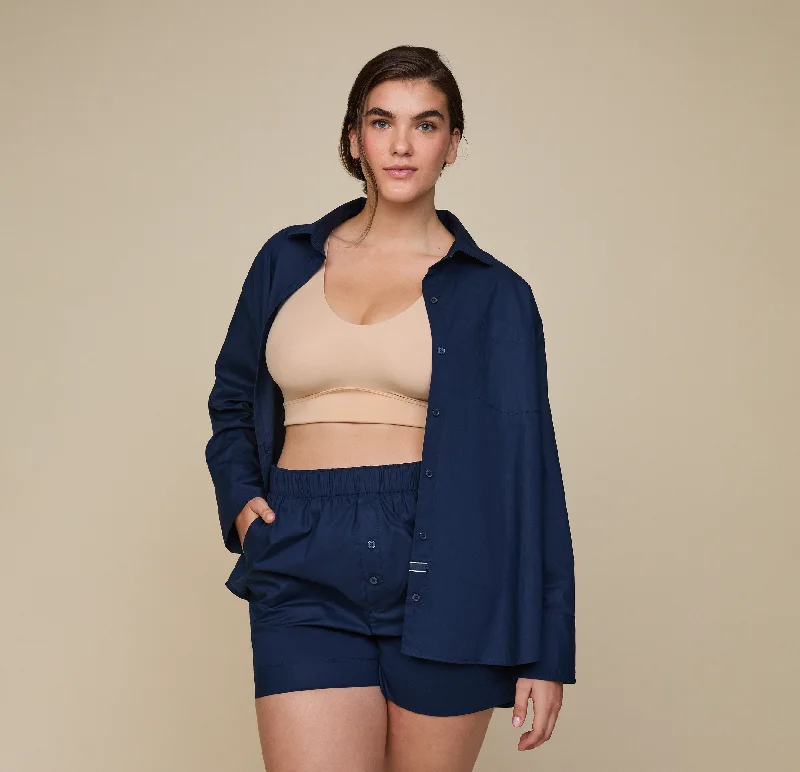 Women's sleep tops with simple, cozy design-Classic Poplin Pajama Shorts - Midnight