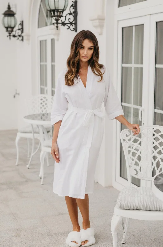 Comfortable women's sleep tops for every season-Cleo Midi Linen Robe