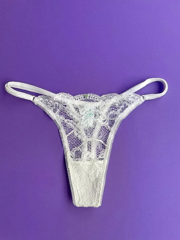 Women's panties with front shaping for slimming effect-Clo: Fortuna Lace Adjustable String Thong - White Women's panties with front shaping for slimming effect-Clo: Fortuna Lace Adjustable String Thong - White