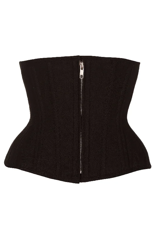 Bustiers and corsets with comfortable fit-Cotton Black Waist Training Corset with Zip