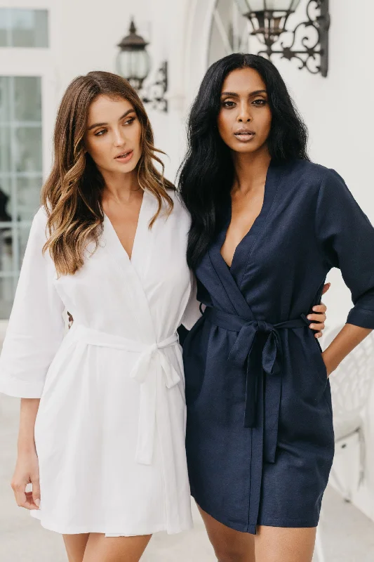 Soft satin women's sleep tops with adjustable straps-Demi Linen Robe