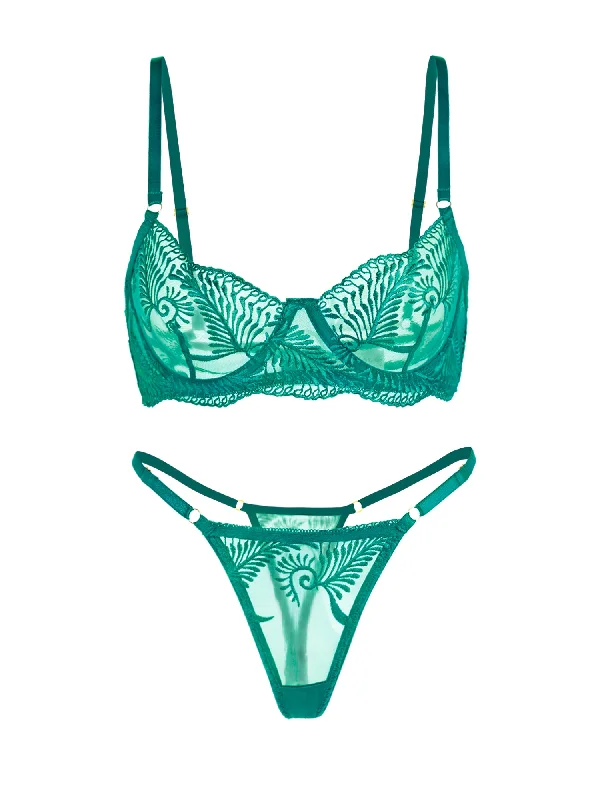 Bustiers and corsets for vintage style-Green Elegant Essence Embroidery Lingerie Set Bustiers and corsets for vintage style-Green Elegant Essence Embroidery Lingerie Set