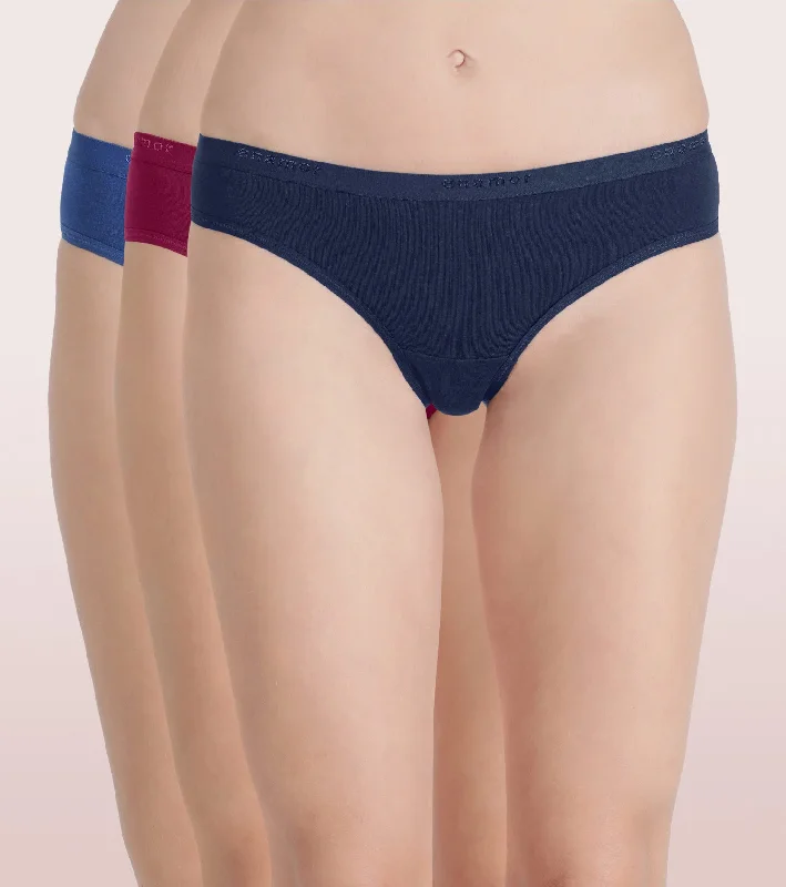Women's panties for waist shaping-Low Waist Bikini Cotton Panty - Pack Of 3- Colors And Print May Vary