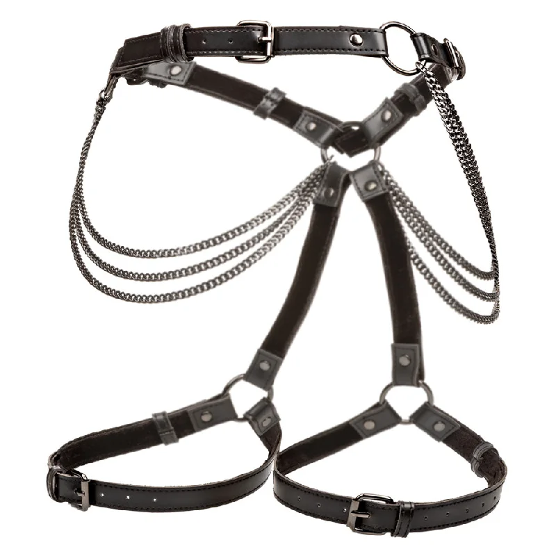Bustiers and corsets with padded cups-Euphoria Multi Chain Vegan Leather Thigh Harness - Curvy Bustiers and corsets with padded cups-Euphoria Multi Chain Vegan Leather Thigh Harness - Curvy
