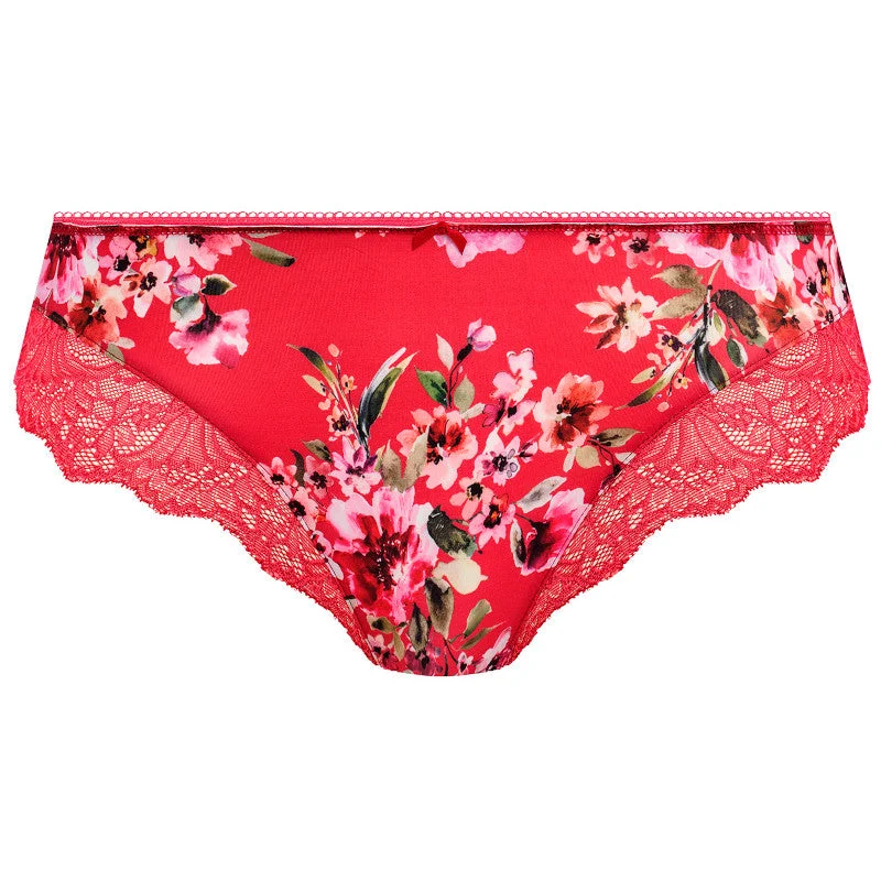 Women's panties with tummy control features-Lucia Brief Panty Cherry Red Floral Print - Fantasie