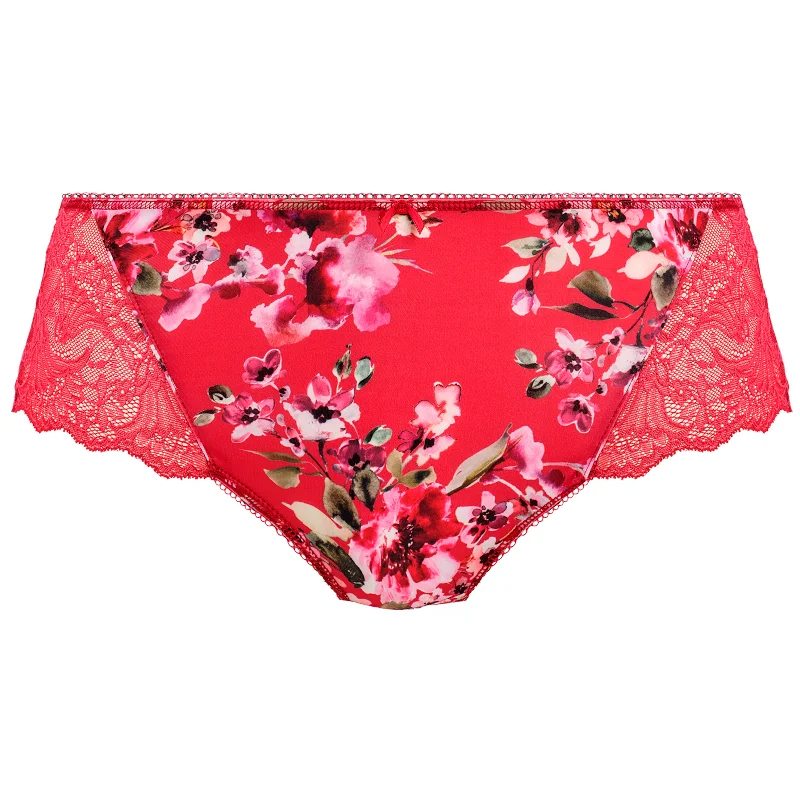 Women's panties with compression fit-Lucia Short Cherry Red Floral Print - Fantasie