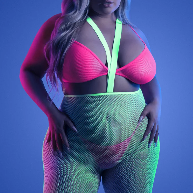 Bustiers and corsets for sexy outfits-Fantasy Lingerie Glow Come Alive Suspender Stockings Set - Curvy Bustiers and corsets for sexy outfits-Fantasy Lingerie Glow Come Alive Suspender Stockings Set - Curvy
