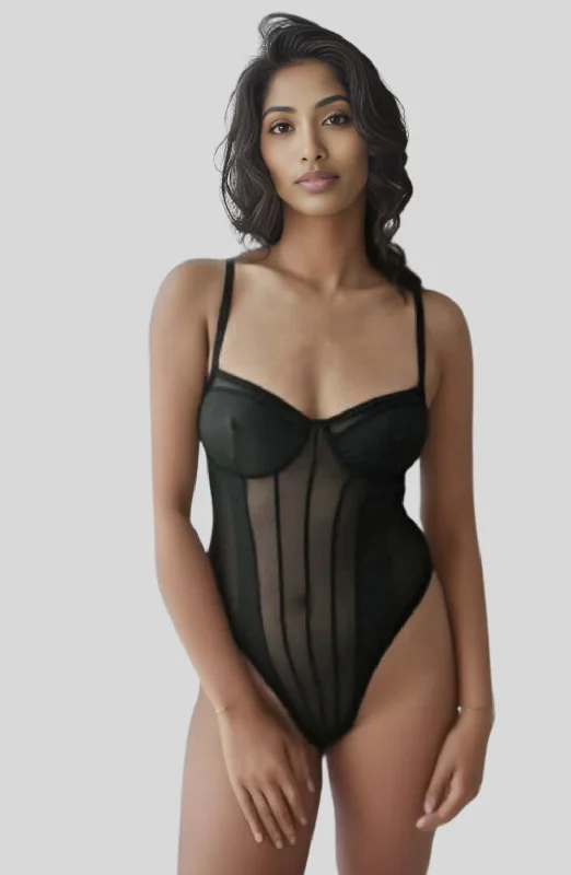 Lace-back women's panties for a fashionable and seductive look-Fishbone Splicing Backless Bodysuit