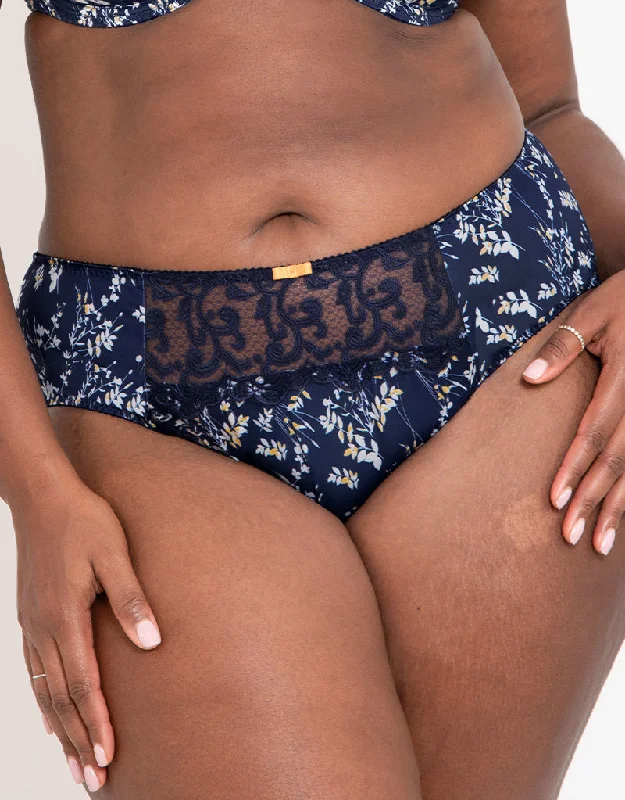 Women's cotton panties with high leg design for a flattering fit-Flirtelle Swirl Brief Navy Print Women's cotton panties with high leg design for a flattering fit-Flirtelle Swirl Brief Navy Print