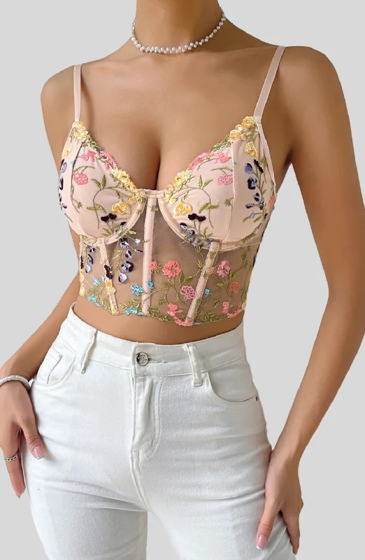 Women's panties with stretchy waistband for better fit-Floral Embroidery Corset Lace Crop Top Women's panties with stretchy waistband for better fit-Floral Embroidery Corset Lace Crop Top