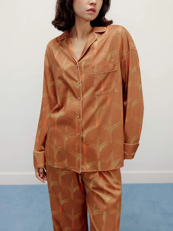Women's sleep tops with chic designs-Flower Print Classic Embroidered Pajama Top