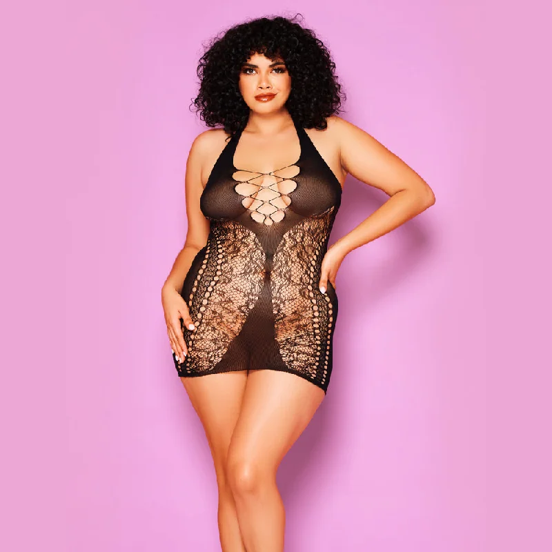 Bustiers and corsets for dramatic waist shaping-Glitter Crazy Over You Criss-Cross Net Chemise - Curvy Bustiers and corsets for dramatic waist shaping-Glitter Crazy Over You Criss-Cross Net Chemise - Curvy