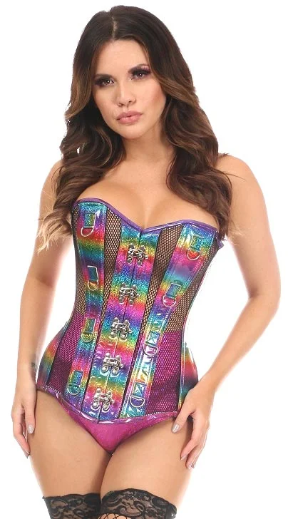Bustiers and corsets for everyday wear-Glitter PVC & Fishnet Steel Boned Over Bust Corset