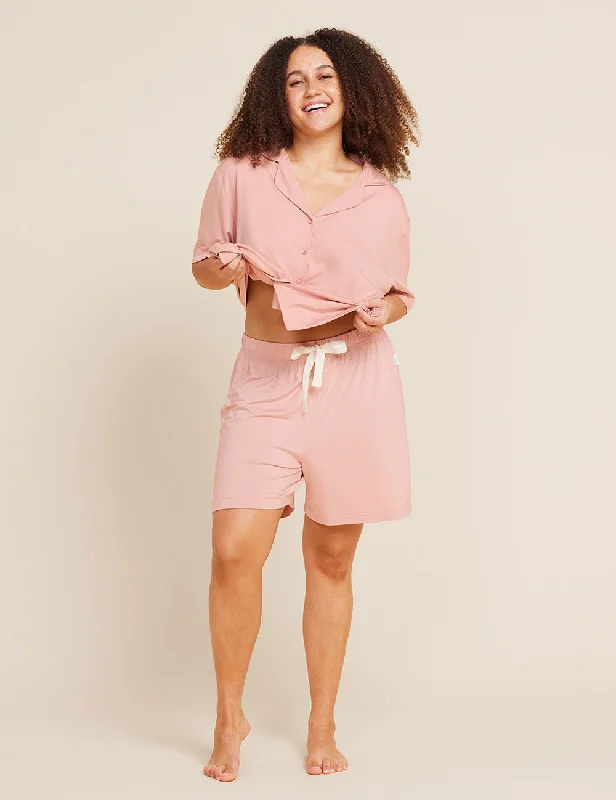 Cozy women's sleep tops for cooler nights-Goodnight Long Sleep Short - Dusty Pink