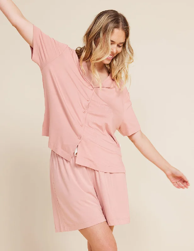 Soft women's sleep tops for comfort-Goodnight Short Sleeve Sleep Shirt - Dusty Pink