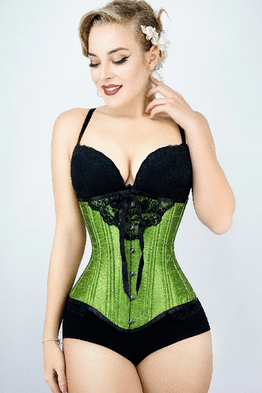 Bustiers and corsets for creating hourglass shape-Green Longline Underbust With Black Bow And Lace Detail Bustiers and corsets for creating hourglass shape-Green Longline Underbust With Black Bow And Lace Detail