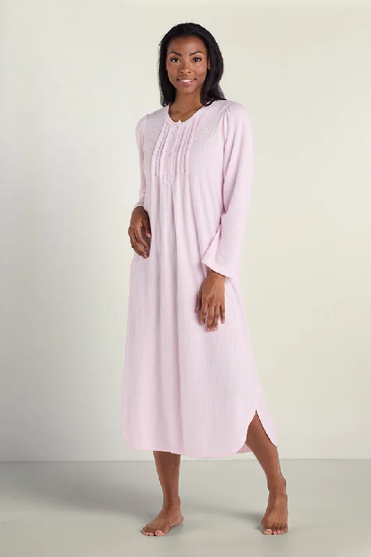 Elegant women's sleep tops for a luxurious bedtime-Brushed Honeycomb Long Nightgown
