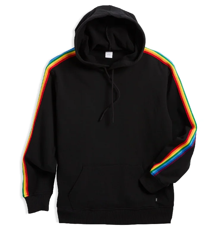 Soft women's sleep tops with relaxed fit-French Terry Pullover Hoodie - Black with Rainbow Soft women's sleep tops with relaxed fit-French Terry Pullover Hoodie - Black with Rainbow
