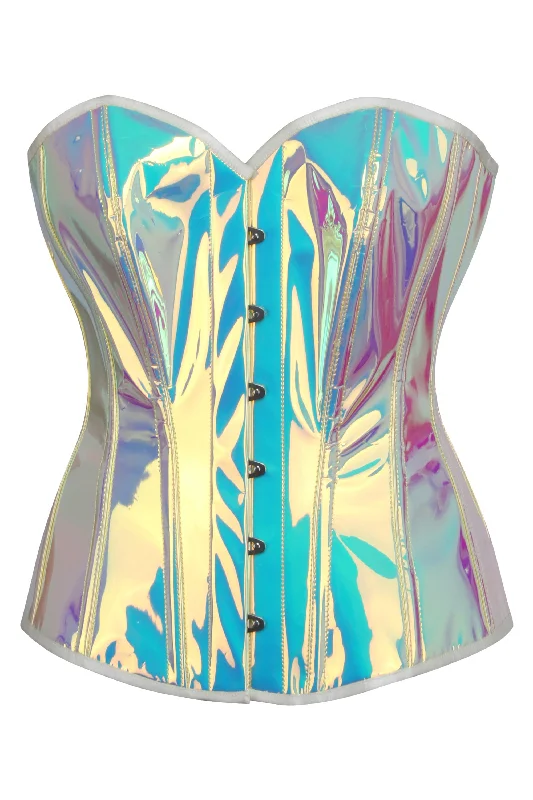 Bustiers and corsets for waist cinching effect-Iridescent PVC Overbust Corset