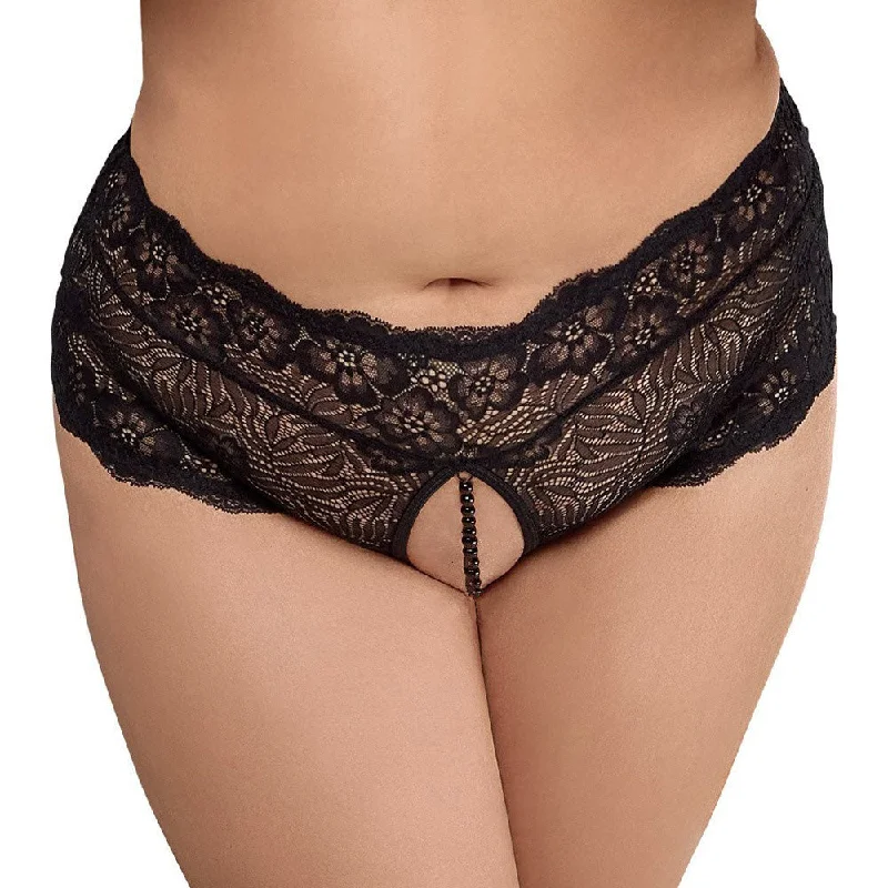 Bustiers and corsets with boning for support-JSY Crotchless Pearl Lace Boyleg Panty