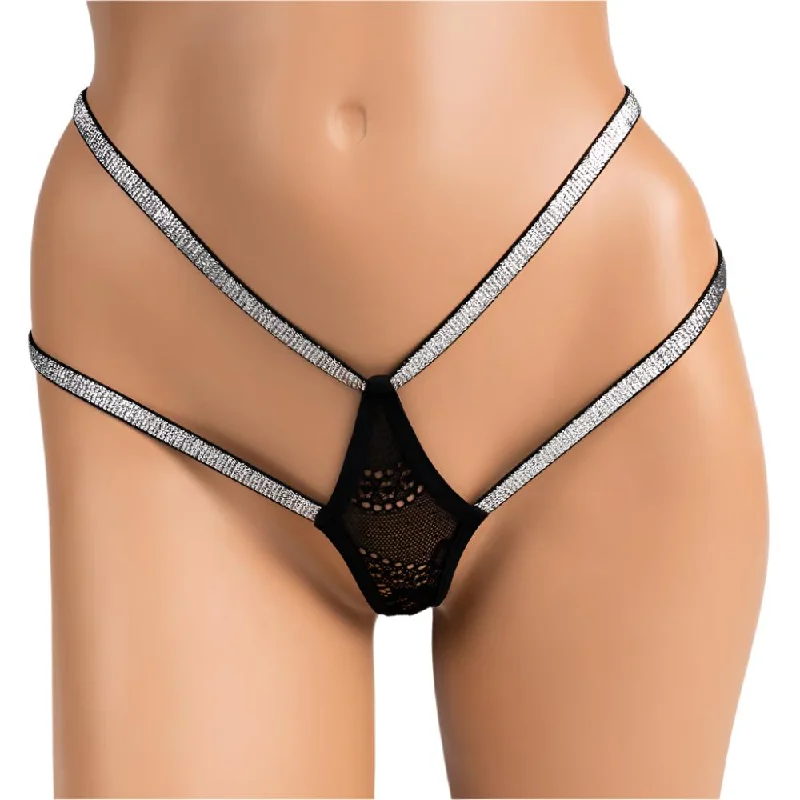 Bustiers and corsets for waist control-JSY Shimmer Dual Strap Sheer Lace Thong