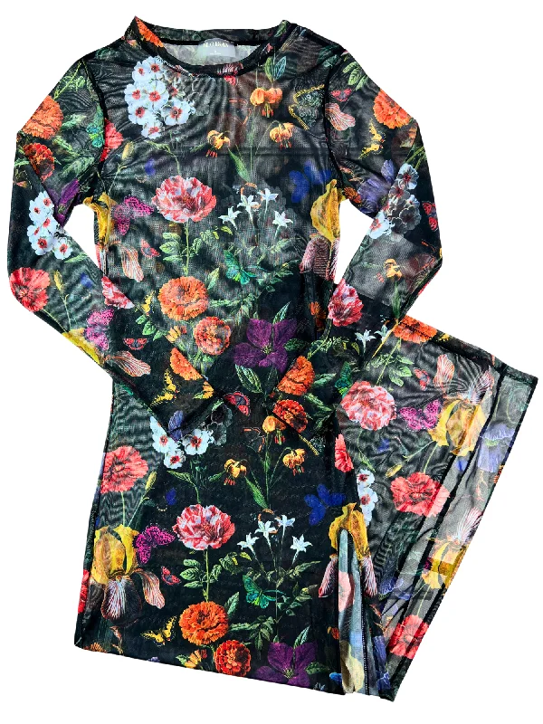 Soft cotton women's sleep tops for chilly nights-Kilo Brava Botanical Garden Mesh Maxi Dress