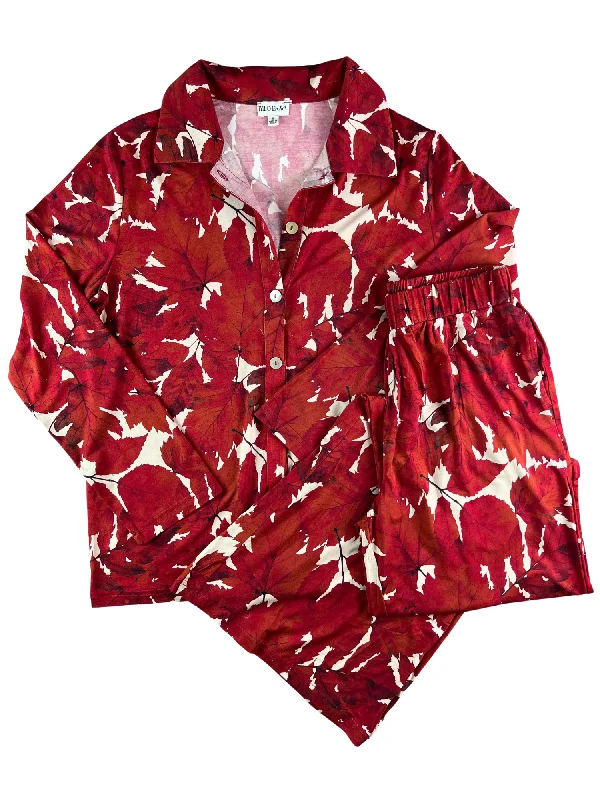 Women's sleep tops with adjustable fit-Kilo Brava Fallen Leaves Modal Lounge PJ Set