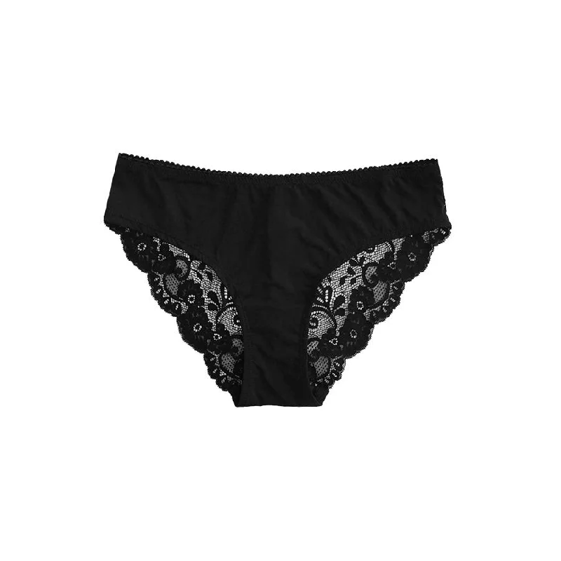 Comfortable thong panties for women-Lace Bum Bikini Brief - Black