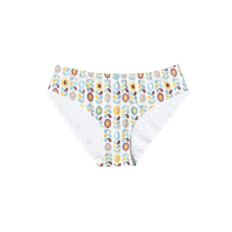 Women's silky panties for date night-Lace Bum Bikini Brief - Retro Floral