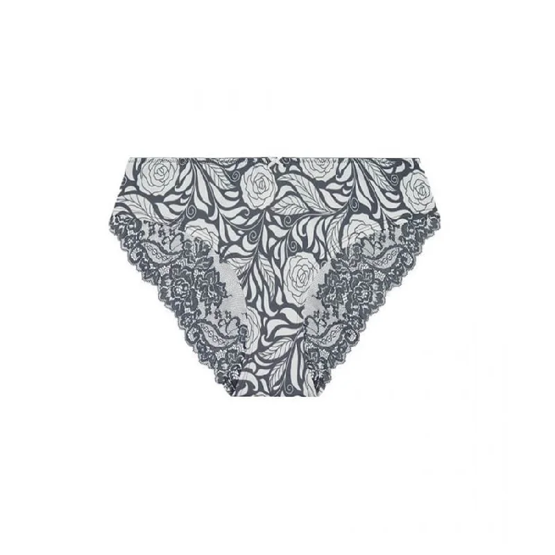 Women's panties with full rear coverage for extra comfort-Signature Print Lace Bum Bikini Brief - Grey Pewter Rose Women's panties with full rear coverage for extra comfort-Signature Print Lace Bum Bikini Brief - Grey Pewter Rose