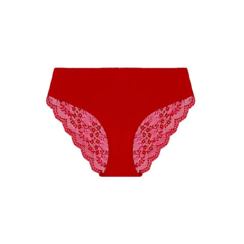 Women's panties with shaping bands for a smooth fit-Sweetpea Lace Bum Bikini Brief - Lipstick Red