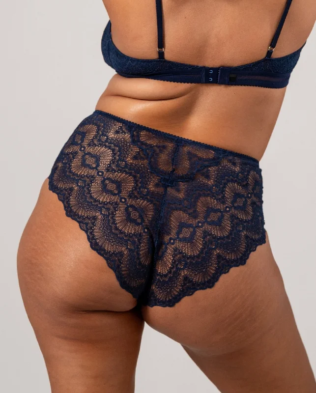 Women's panties for plus-size bodies with ample comfort-Lace Highwaist Briefs Navy Blue