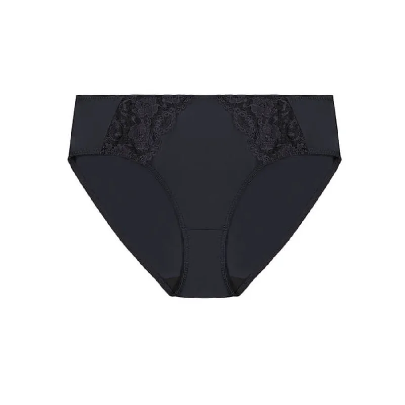 Women's lace panties for comfort and style-Lace Midi Brief - Black