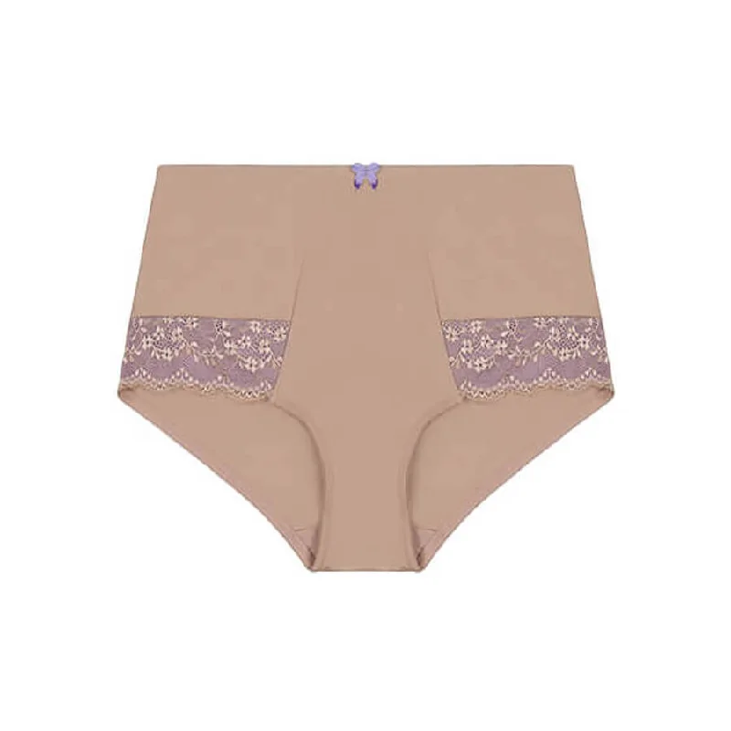 Women's panties with elastic side bands for comfort-Contrast Lace Full Brief - Macaroon Women's panties with elastic side bands for comfort-Contrast Lace Full Brief - Macaroon